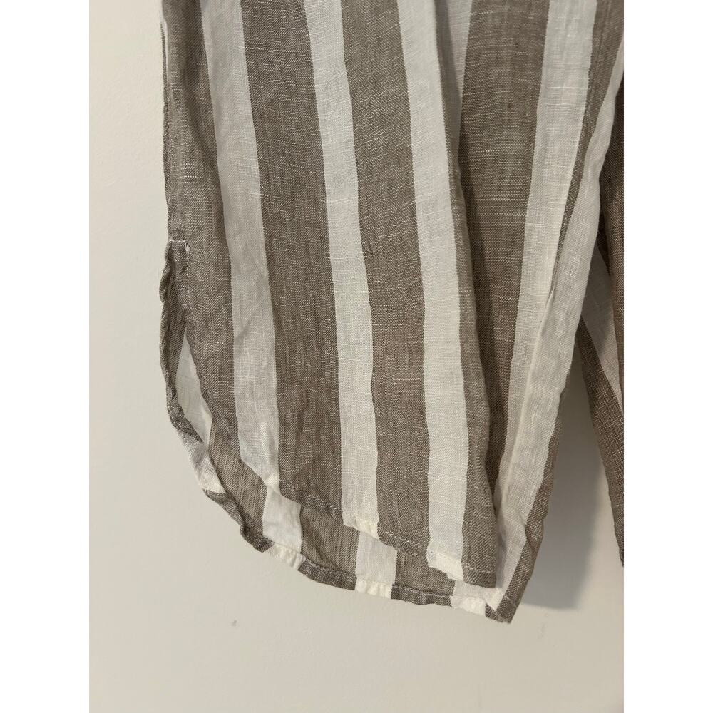 FLAX 100% Linen Vertical Stripe White Taupe Pant Wide Leg EUC L - Picture 2 of 10
